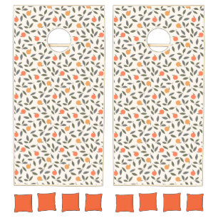 Cute Orange and Leaves Pattern Cornhole Set