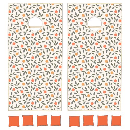 Cute Orange and Leaves Pattern Cornhole Set
