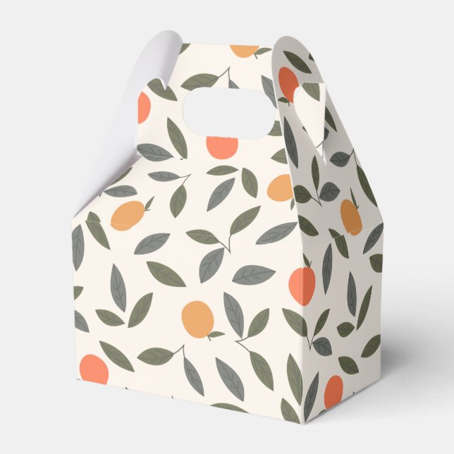 Cute Orange and Leaves Pattern Favor Boxes (Front Side)