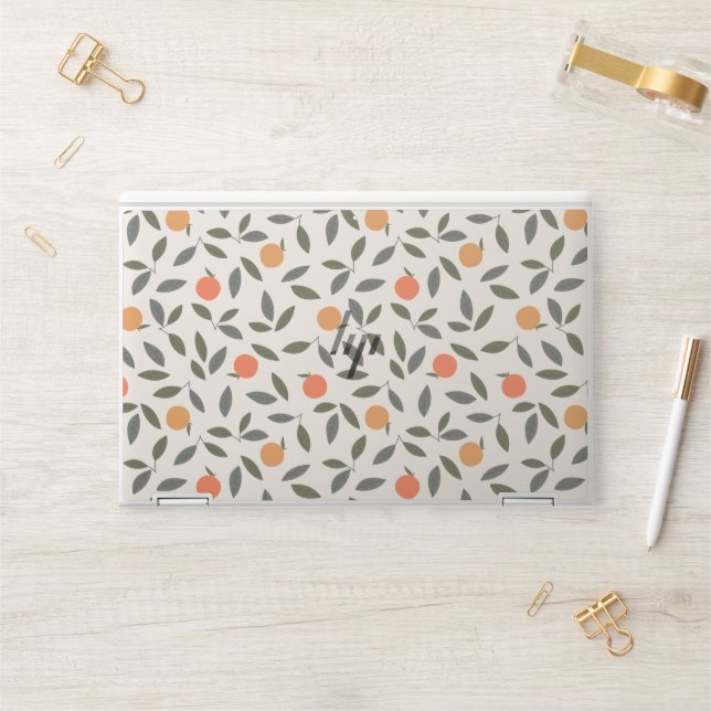 Cute Orange and Leaves Pattern HP Laptop Skin (Desk)