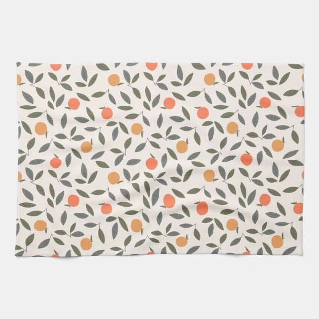 Cute Orange and Leaves Pattern Kitchen Towel (Horizontal)