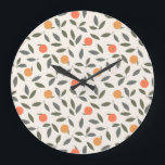 Cute Orange and Leaves Pattern Large Clock<br><div class="desc">A cute and girly orange fruit and leaf pattern which is suitable for any designs. You can use it for accessories,  home decor or kitchenware.</div>