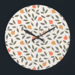 Cute Orange and Leaves Pattern Large Clock<br><div class="desc">A cute and girly orange fruit and leaf pattern which is suitable for any designs. You can use it for accessories,  home decor or kitchenware.</div>