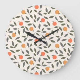 Cute Orange and Leaves Pattern Large Clock