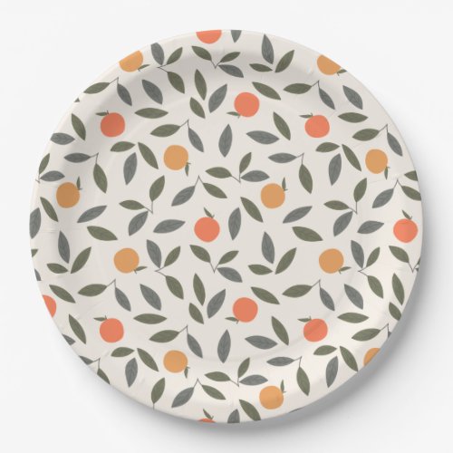 Cute Orange and Leaves Pattern Paper Plates