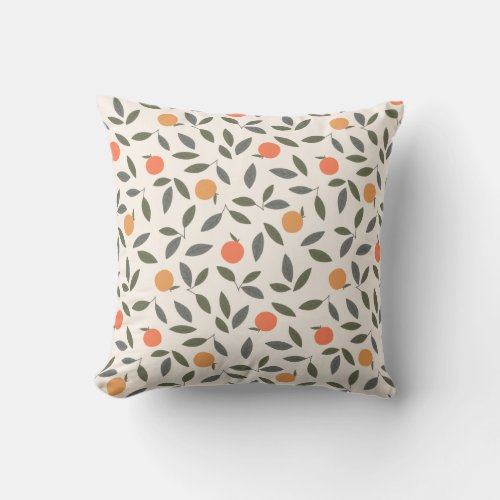 Cute Orange and Leaves Pattern Throw Pillow
