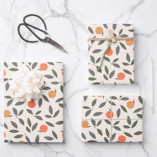 Cute Orange and Leaves Pattern Wrapping Paper Sheets