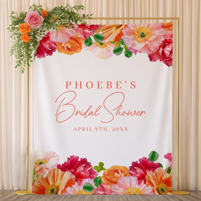 Cute Orange and Pink Floral Bridal Shower Backdrop (Creator Uploaded)