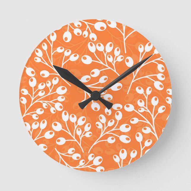 Cute orange and white autumn berries round clock (Front)