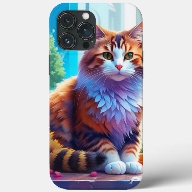 Cute Orange and White Cat Sitting in City Window Case-Mate iPhone Case (Back)
