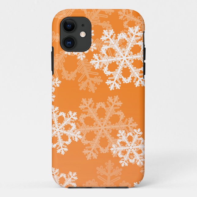 Cute orange and white Christmas snowflakes Case-Mate iPhone Case (Back)