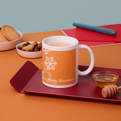Cute orange and white Christmas snowflakes Coffee Mug