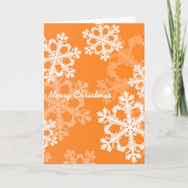 Cute orange and white Christmas snowflakes Holiday Card (Front)