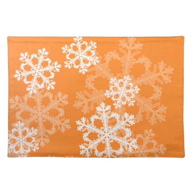 Cute orange and white Christmas snowflakes Placemat (Front)
