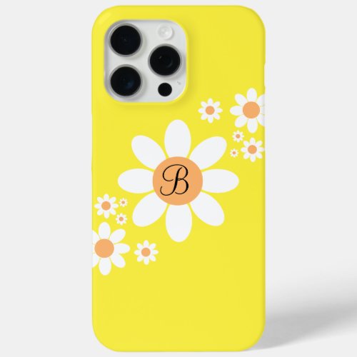 Cute Orange and White Daisies Floral Initial iPhone 15 Pro Max Case