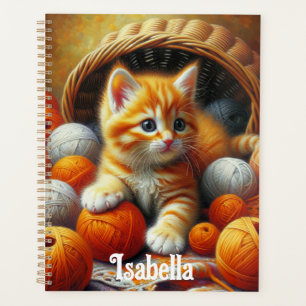 Cute Orange and White Kitten Playing in Yarn Planner