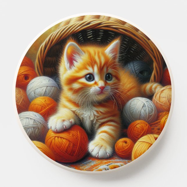 Cute Orange and White Kitten  Playing in Yarn PopSocket (Popsocket)