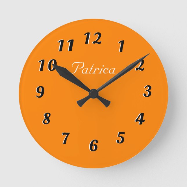Cute Orange and White Personalized Wall Clock (Front)