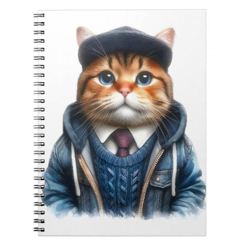 Cute Orange and White Tabby Cat Wearing a Hoodie Notebook