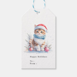 Cute Orange And White Tabby Santa Cat  Gift Tags