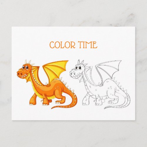 Cute Orange and Yellow Dragon Coloring Activity Postcard