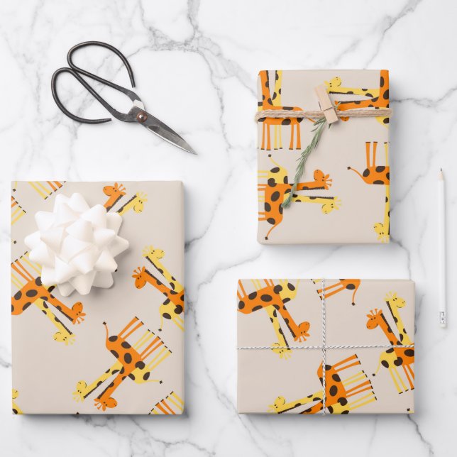 Cute orange and yellow giraffe pattern  wrapping paper sheets (Front)