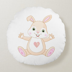 Cute Orange Baby Bunny on White Round Pillow