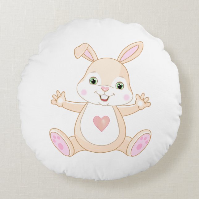 Cute Orange Baby Bunny on White Round Pillow (Front)
