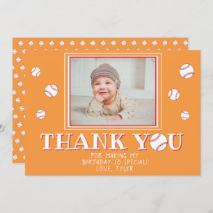 Cute Orange Baseball Balls Birthday Photo Thank You Card