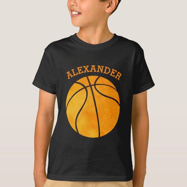 Cute Orange Basketball Personalized Kids Sports T-Shirt (Front)