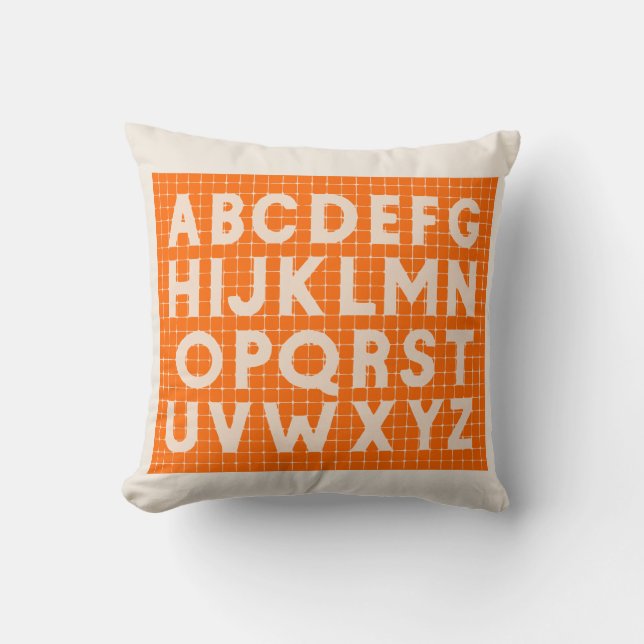 Cute Orange & Beige Alphabet on Graph Paper Throw Pillow (Front)
