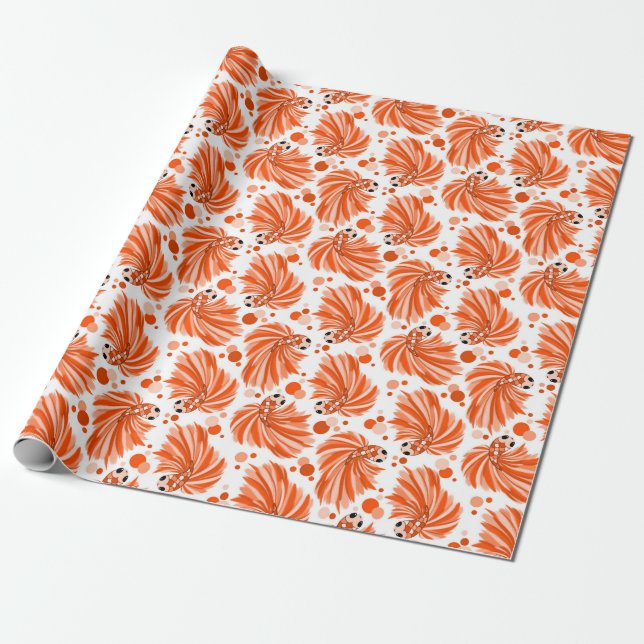 Cute Orange Betta Fish and Polka Dots Wrapping Paper (Unrolled)