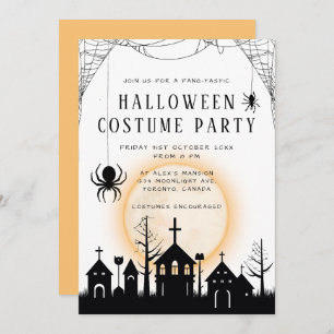 Cute Orange & Black Adult Halloween Costume Party Invitation