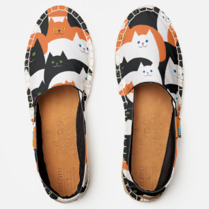 Cute Orange, Black and White Cat Pattern Espadrilles