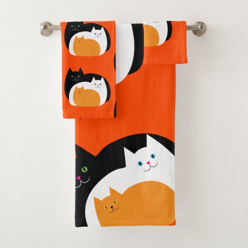 Cute Orange Black and White Kitty Cats Bath Towel Set