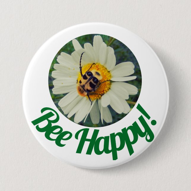 Cute Orange & Black Bee on Daisy Circle Design Button (Front)