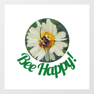 Cute Orange & Black Bee on Daisy Circle Design Window Cling