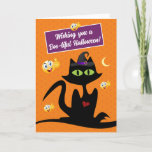 Cute Orange Black Cat Witch Boo-tiful Halloween Holiday Card