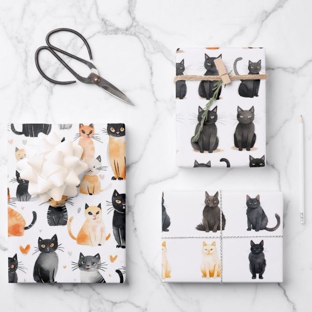 Cute Orange Black Cats Wrapping Paper Sheets (Front)