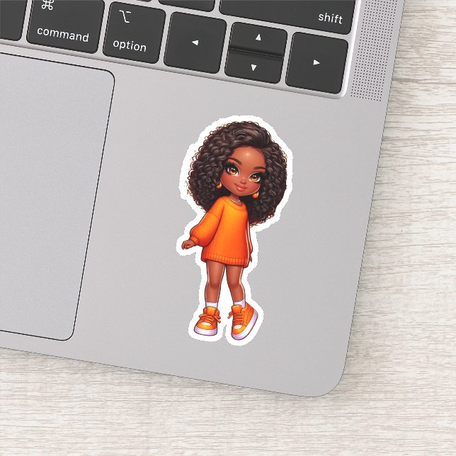 cute orange black chibi girl sticker (Detail)