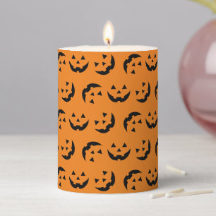 Cute orange black jack o lantern pattern Halloween Pillar Candle