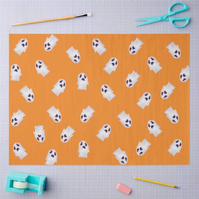 Cute Orange & Black Spooky Ghost Halloween Tissue Paper (Craft)