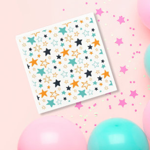Cute Orange Black Teal Stars Pattern Kids Party Napkins