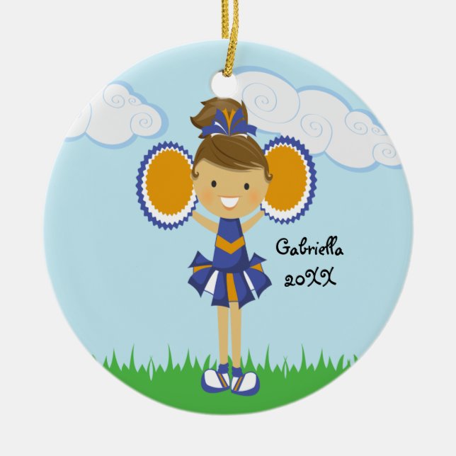 Cute Orange & Blue Cheerleader Christmas Ornament (Front)