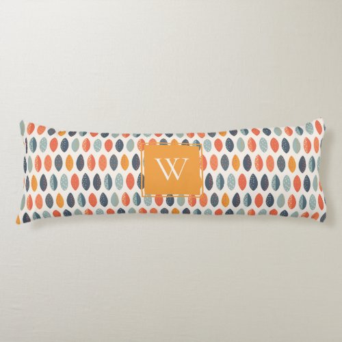 Cute Orange Blue Leafy Botanical Monogram Pattern Body Pillow