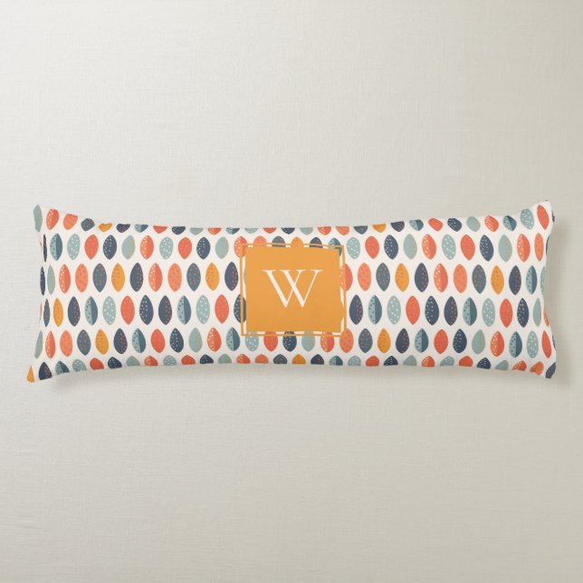Cute Orange Blue Leafy Botanical Monogram Pattern Body Pillow (Front)