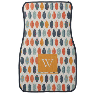 Cute Orange Blue Leafy Botanical Monogram Pattern Car Floor Mat
