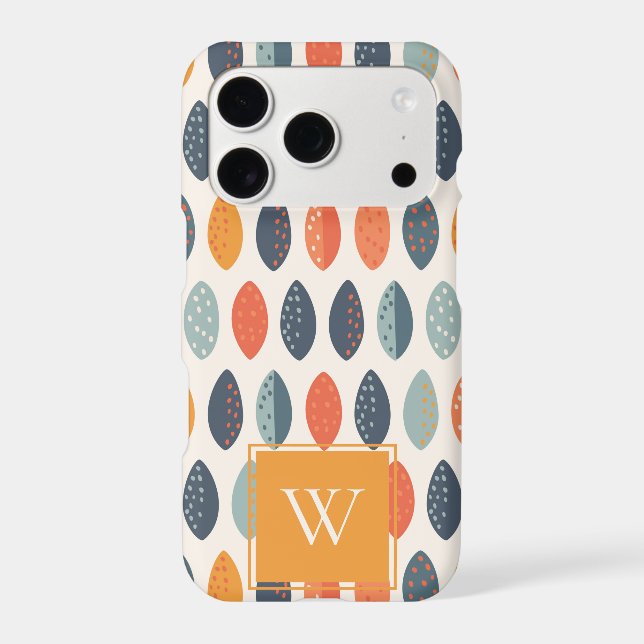 Cute Orange Blue Leafy Botanical Monogram Pattern Iphone Case (Back)