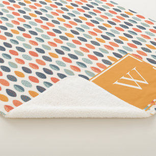 Cute Orange Blue Leafy Botanical Monogram Pattern Sherpa Blanket