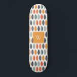 Cute Orange Blue Leafy Botanical Monogram Pattern Skateboard<br><div class="desc">If you need any further customization please feel free to message me on yellowfebstudio@gmail.com.</div>